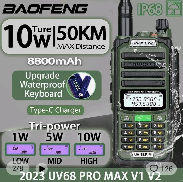 Radio Krótkofalówka Walkie Talkie Baofeng UV-68 Pro Max V2 USB MOC 10W