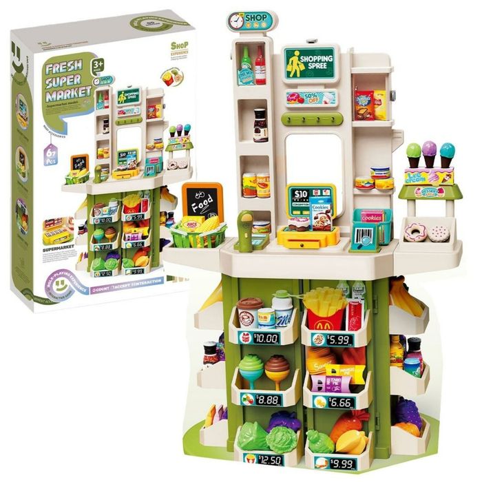 Supermarket dla dzieci z kasą i akcesoriami 67el pudełko,705x440 mm