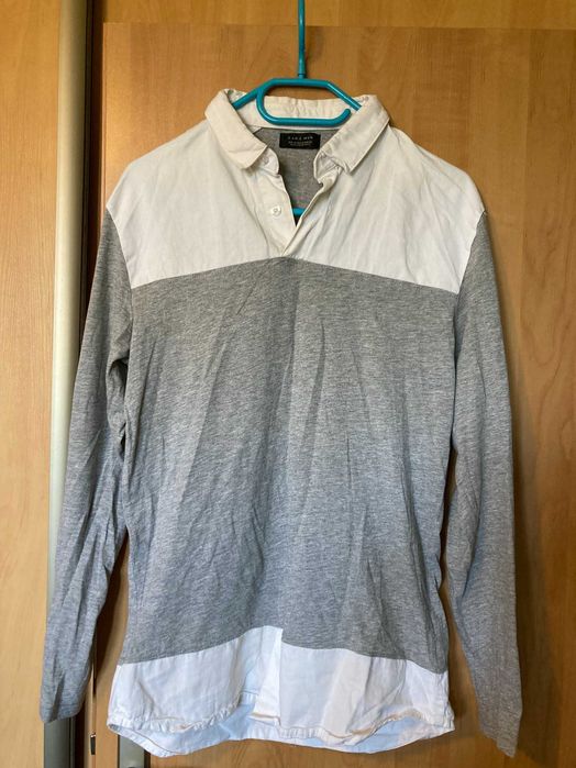Bluza męska długi rękaw  szara z białym Zara Man