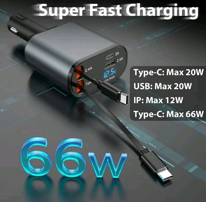 Carregador Auto USB-C 120W Fast Charge