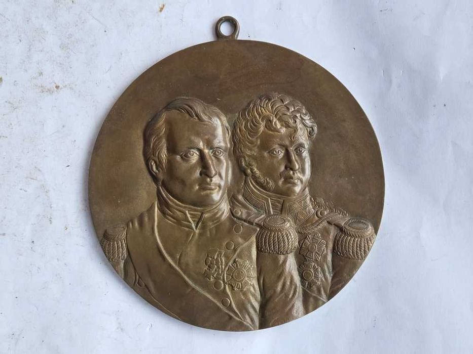 Stara plakieta Napoleon Bonaparte Książę Józef Poniatowski sygnowana 16 cm