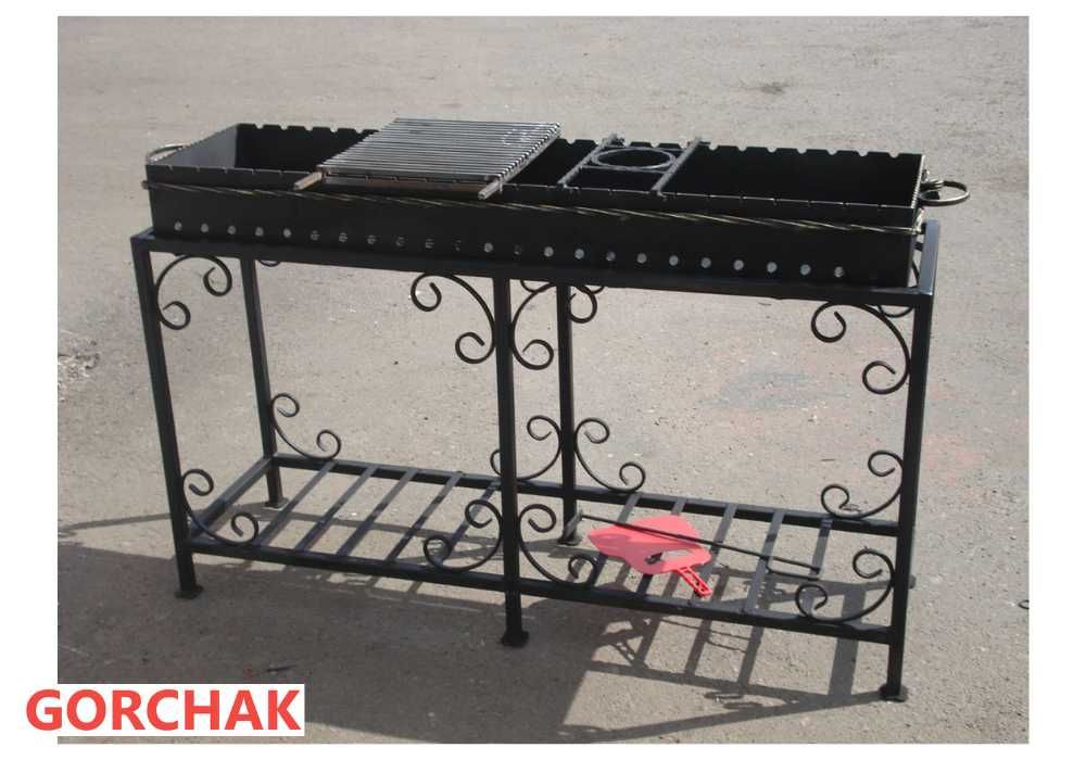 Мангал на 24 шампури, сталь 4 мм, на прямокутній стійці з дровницею