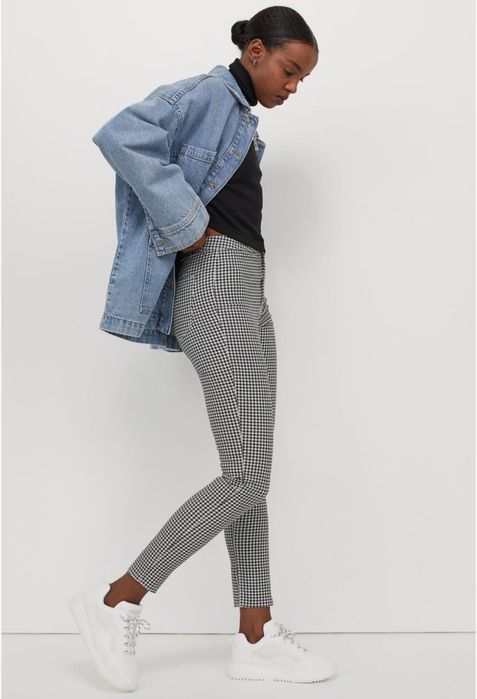 H&m świetne elastyczne spodnie w pepitke z diagonalu 34