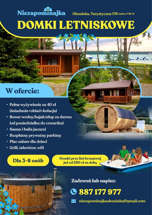 Domki na wynajem Okuninka najtaniej 6 osobowe