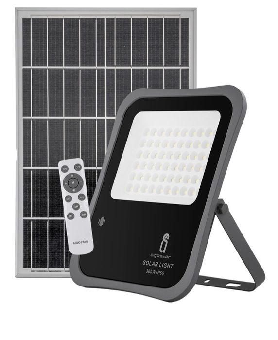 Kit Projector LED 300W Branco F. 6000K c/ Sensor + Painel Solar (IP65)