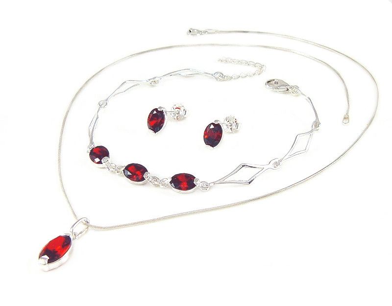 Piękny Srebrny Komplet 4 KOLORY Szafir, Rubin, Cyrkonie NA PREZENT i