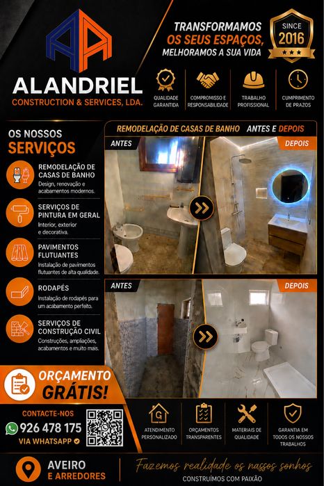 Trabalhos de remodelação de banheiros, pinturas em geral profissional