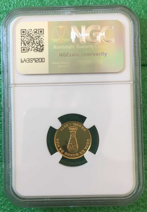 Brasil moeda 10 Reais 2014 PROOF Copa do Mundo da FIFA, ouro - CERTIFICADA NGC