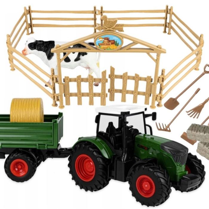 Zestaw Mini Farma Traktor Zwierzęta Osada Farma Rolnik Narzędzia