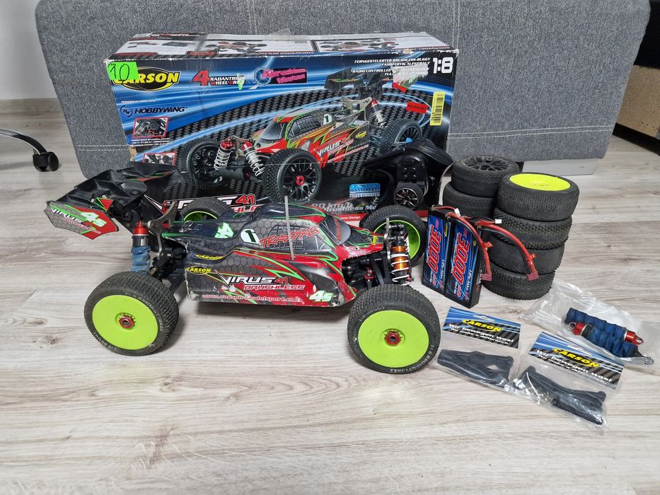 Rc buggy 1:8 Carson Virus 4.1 4s hobbywing amortyzatory zd racing  z pakietami stan b dobry.