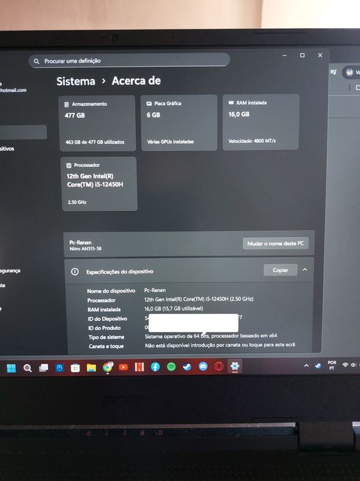 Portatil gaming acer nitro