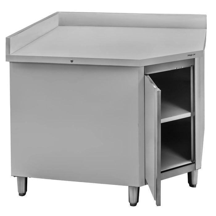 Stół gastronomiczny narożny z szafką i rantem Mega-M 100x60 stal
