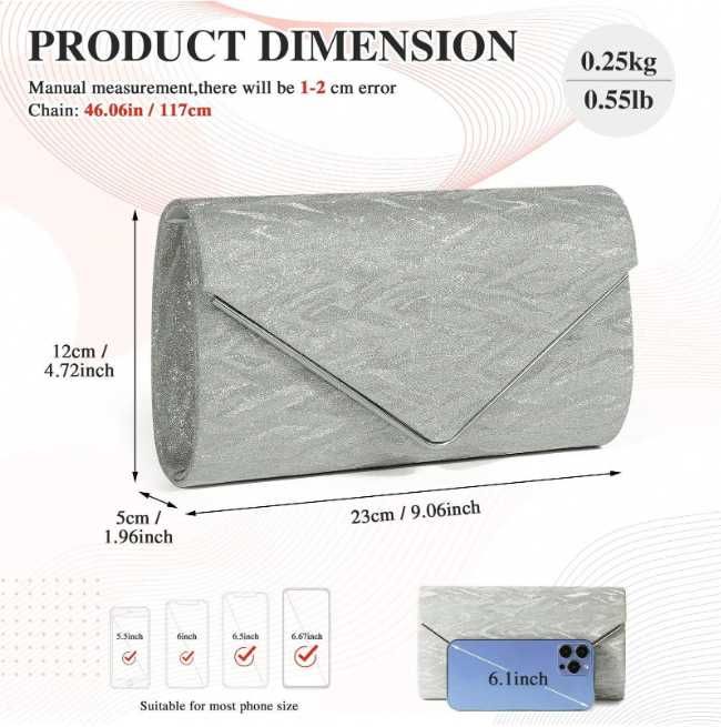 Nowa torebka damska wieczorowa /kopertówka /torebeczka /srebrna !3248!