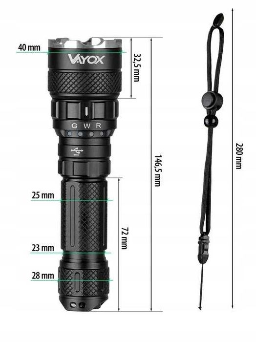 LATARKA LED Taktyczna Akumulatorowa ZOOM wojskowa PRO usb-c mocna