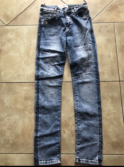 Esparanto Lovers spodnie jeansowe niebieskie premium 36 wysoki stan