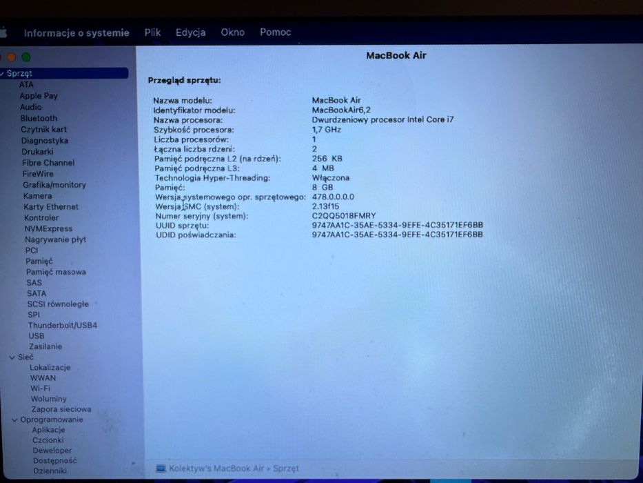 MacBook Air (Intel i5, 8GB ram, 512 GB) - nowa bateria