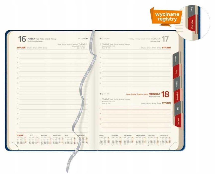 2026 kalendarz A4 dzienny terminarz z registrami w ekoskórze