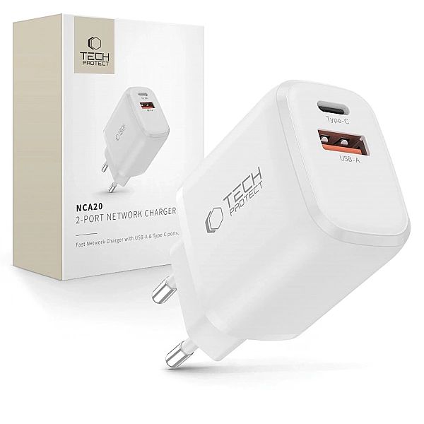 Ładowarka sieciowa Tech-Protect NCA20 PD 20W QC3.0 USB-A / USB-C- biał