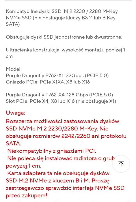 Karta PCI-E na dyski NVME