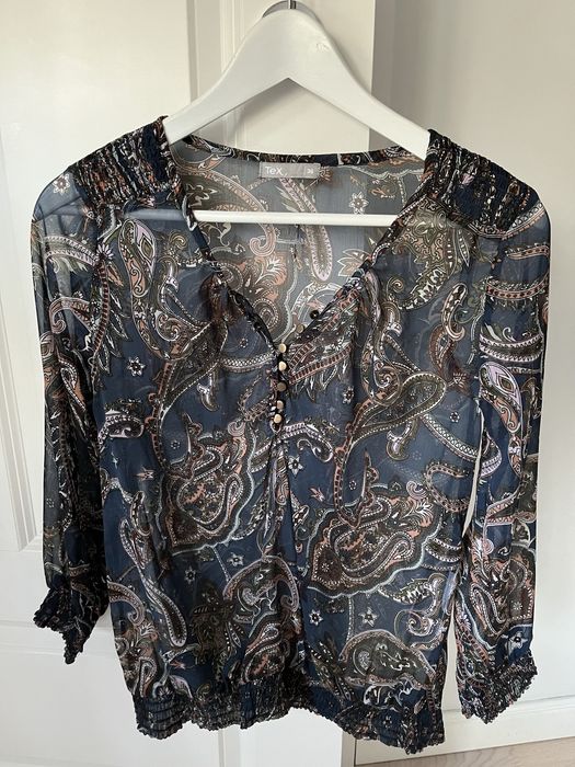 Bluzka koszula wzory S granatowa jak nowa etno boho retro