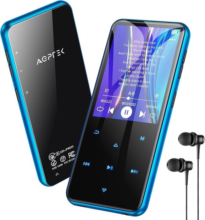 МР3-плеєр AGPTEK M3PL 64 ГБ з Bluetooth, М3S 2,4 дюйма з динаміком