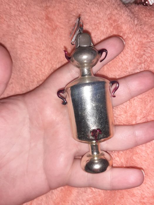 Винтажная стеклянная елочная игрушка в форме самовара ссср украшение