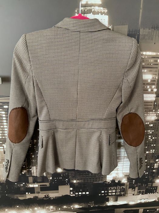 Marynarka damska w kratkę ZARA XS 34 z łatami na rękawach Warszawa