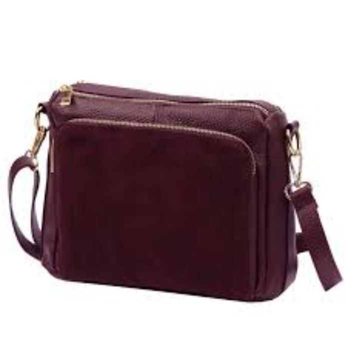 Torebka ze skóry naturalnej łączonej z zamszową w kolorze bordowym