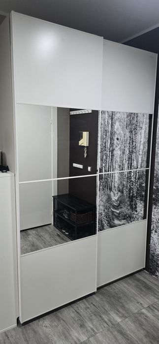 TYLKO Drzwi przesuwne 2 x 75 cm  białe/ lustro PASUJĄ do DWÓCH szaf IKEA PAX 75 X 236 CM