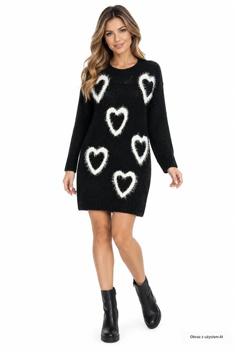 Sukienka swetrowa mini w serca czarna romantic S