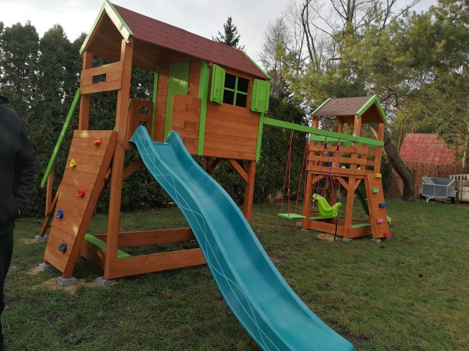 Plac zabaw domek dla dzieci domek drewniany DOSTĘPNE!  huśtawka zjeżdż