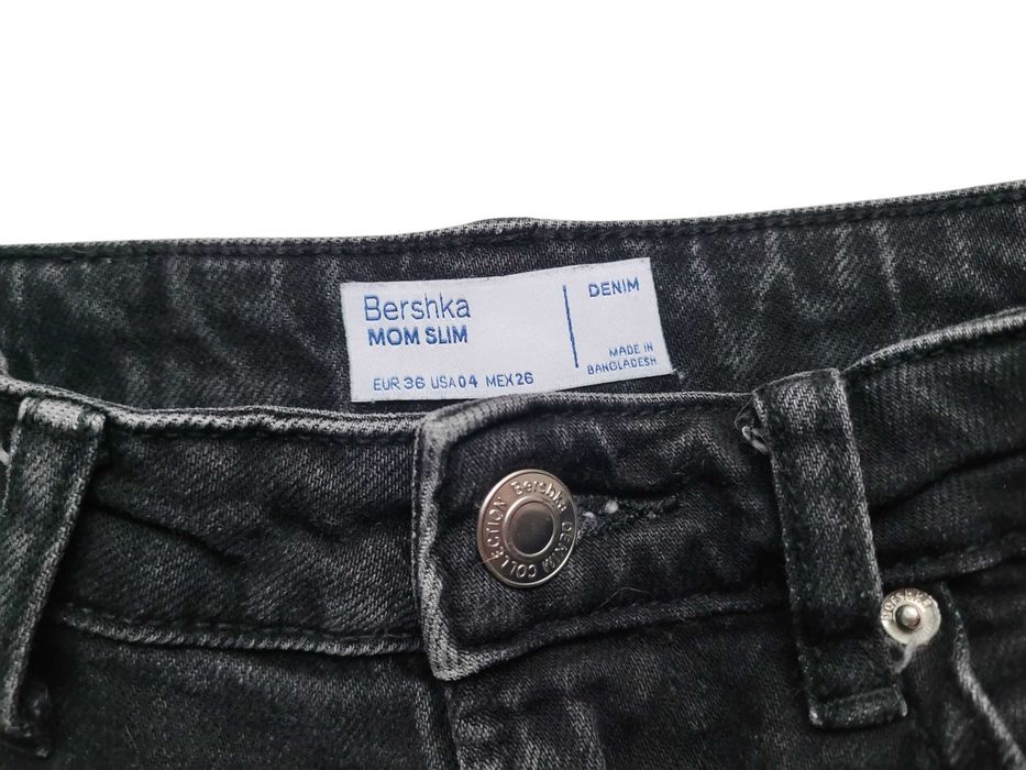 Ciemne szare jeansy 36,S Bershka Mom slim high waist wysoki stan