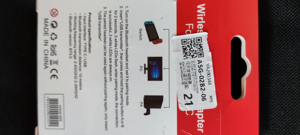 Adaptador wireless Bluetooth, para Nintendo switch, PC, PlayStation.