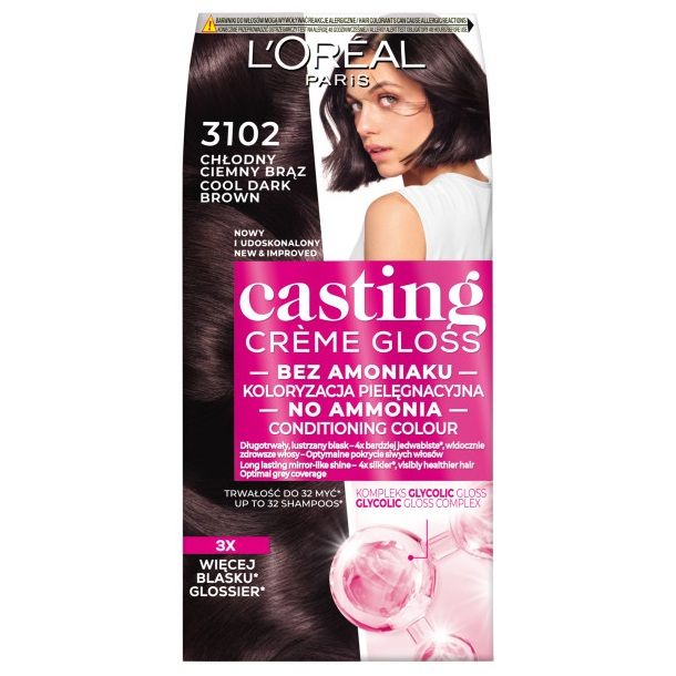 L'Oreal Paris Casting Creme Gloss farba do włosów 3102 Chłodny Ciemny Brąz