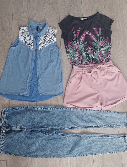 2x bluzka damska , jeansy , spodenki r.XS-S, OL