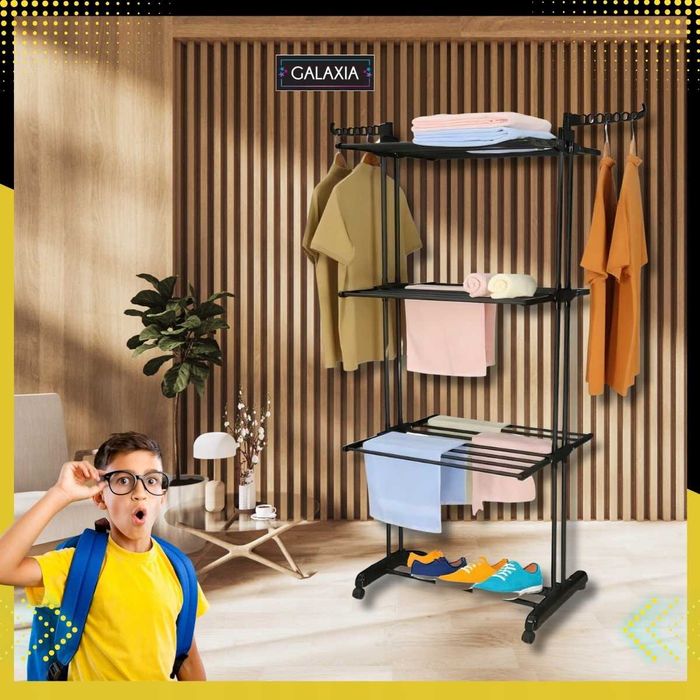 suszarka na pranie stojąca pionowa na ubrania składana czarna xxl fv