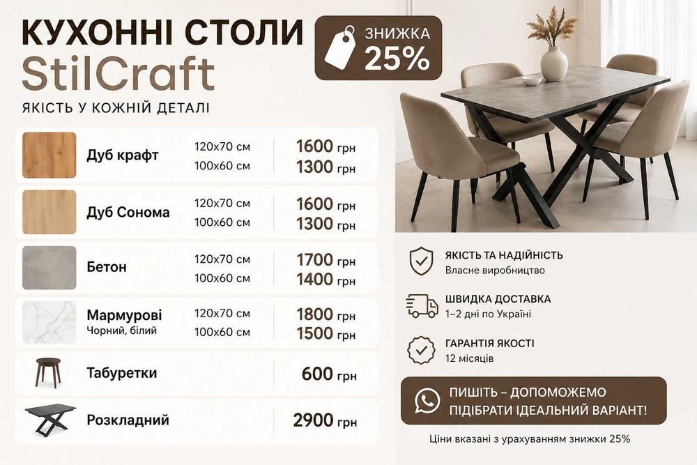 Кухонний стіл  від виробника | Доставка без передоплати