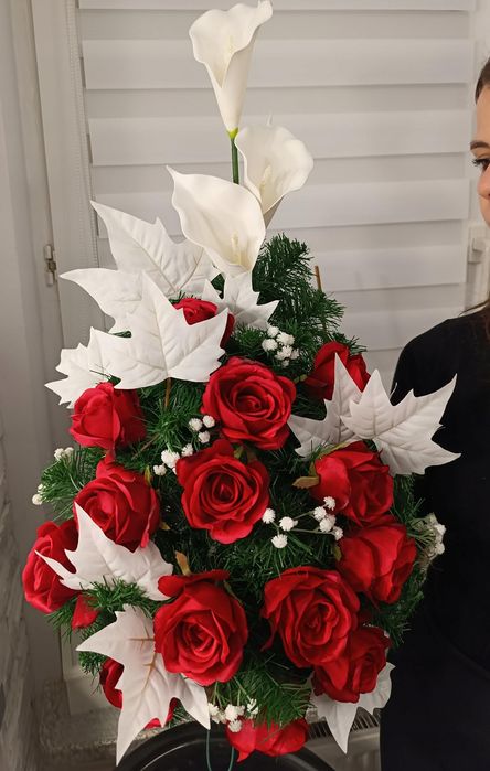 Komplet xxl wiązanka bukiet stroik kompozycja na grób kwiaty sztuczne