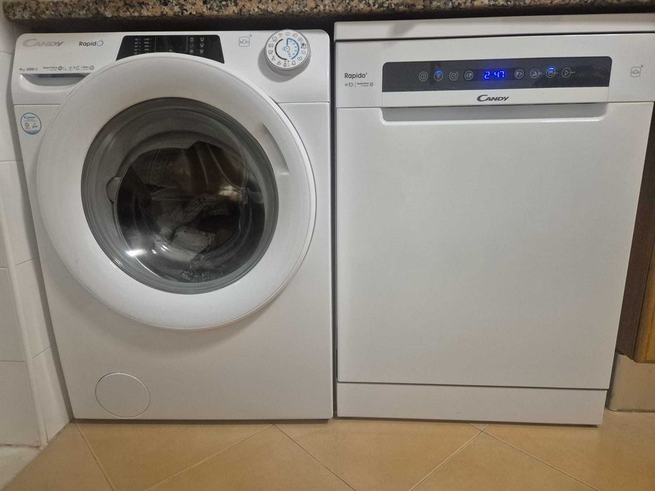 Máquina de Lavar Roupa + Máquina de Lavar Loiça Candy RapidÓ – Como Novas
