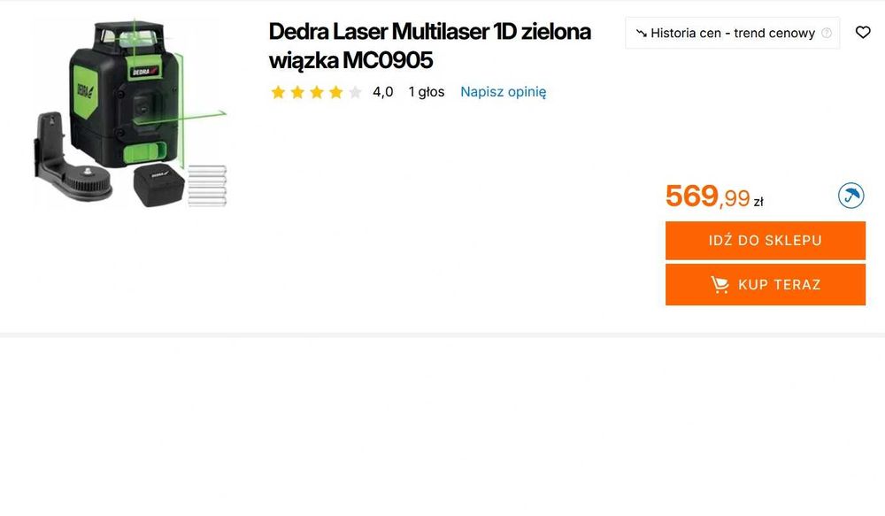 Laser Krzyżowy 360° Multilaser 1D zielony Dedra MC0905 30m IP54 Uchwyt