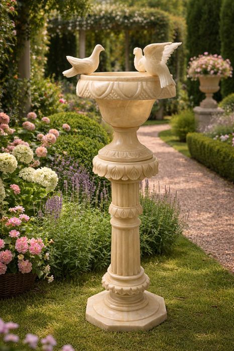 Pedestal único em mármore com aves