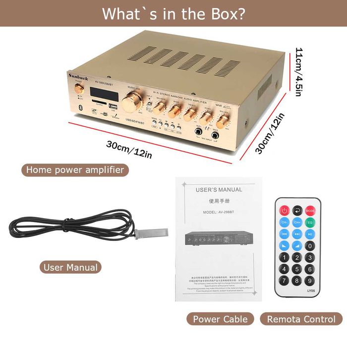 Amplificador digital 1200 W 5 canais saida bluetooth, fm, estéreo,