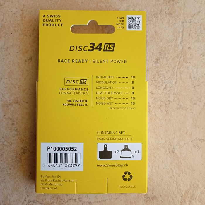 Pastilhas de travão de disco Organic SwissStop 34 RS