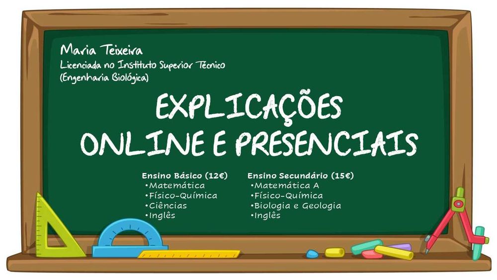 Explicações Matemática FQ Bio-Geo e Inglês, Básico e Secundário