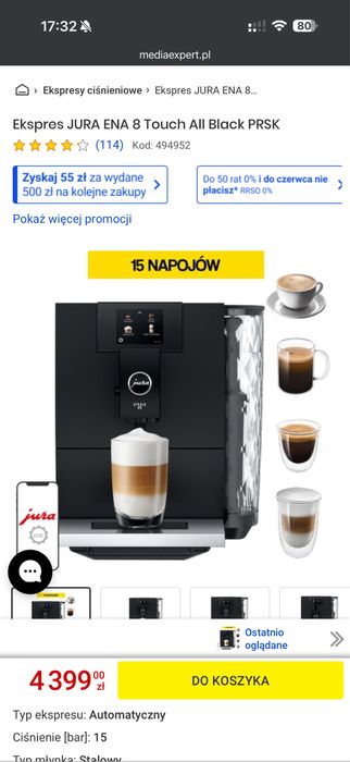 Nowy, Nieużywany. Ekspres JURA ENA 8 Touch All Black