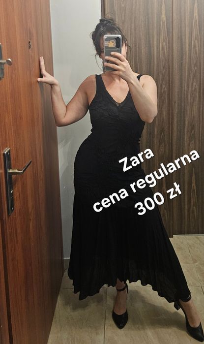 Czarna sukienka maxi koronka Zara