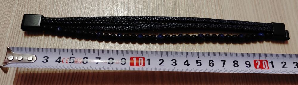 Męska bransoleta, plecionka z czarno-niebieskiej skóry oraz koralików