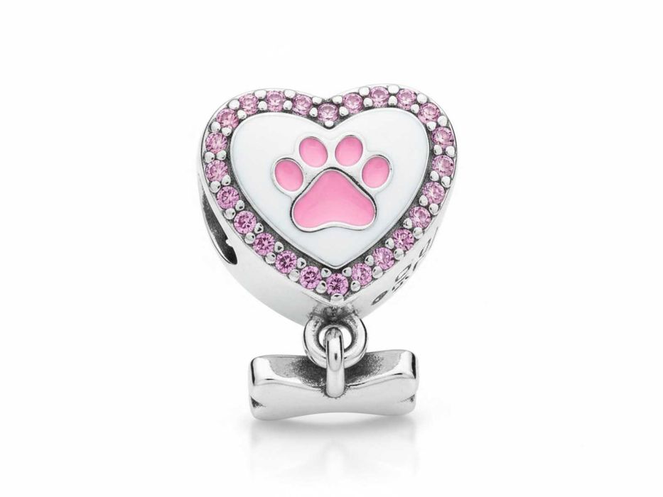 Zawieszka srebrna 925 charms serce z łapką psa