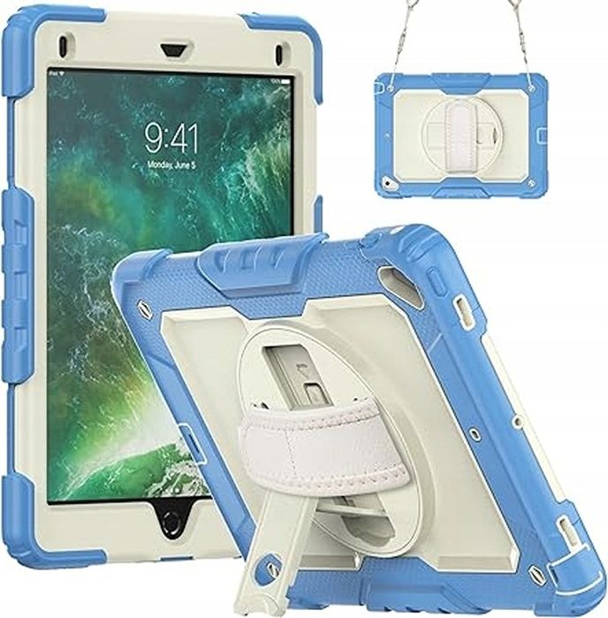 Etui do iPad 6/5/Air 2 9.7” z Podstawką i Paskiem na Ramię Niebieskie