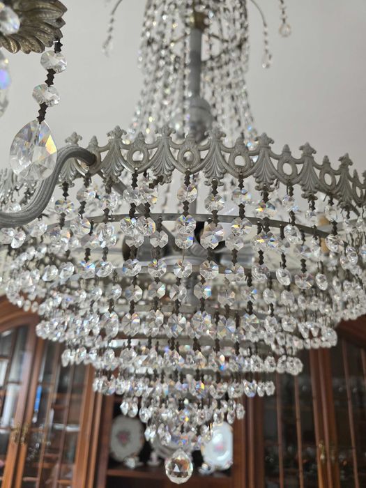Grande lustre de saco, em cristal